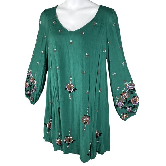 Free People Womens L Green Gauzy Dress Embroidered Boho Hippie Cottagecore Flowy - Picture 5 of 16